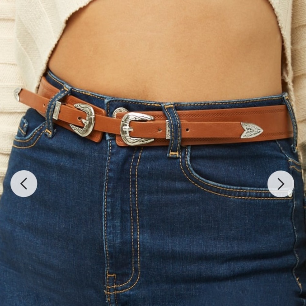 Faux Leather Double Buckle Belt
